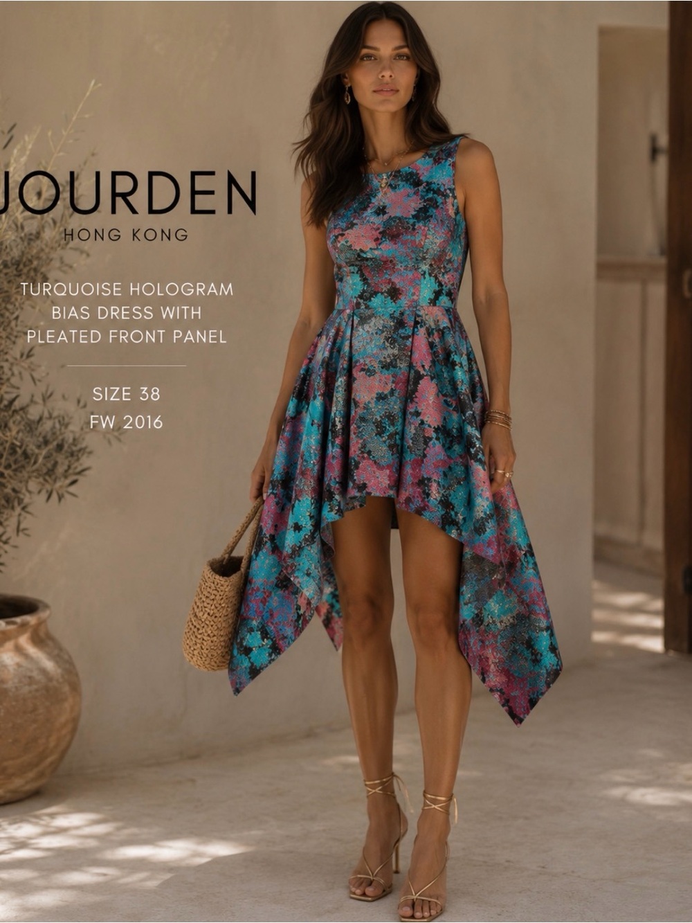 Designer brand Jourden Jacquard Asymmetrical Midi Dress, size 38